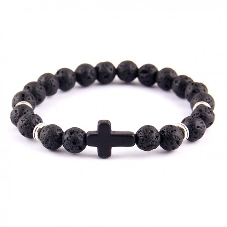 pietra naturale 14 mm rotonde per gioielli L4 Perle di lava di colore nero collana e bracciale 
