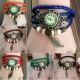 Retro Bracciale Orologio da Polso Quarzo FOGLIA Cuoio Verde Idea Regalo Donna