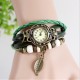 Retro Bracciale Orologio da Polso Quarzo FOGLIA Cuoio Verde Idea Regalo Donna