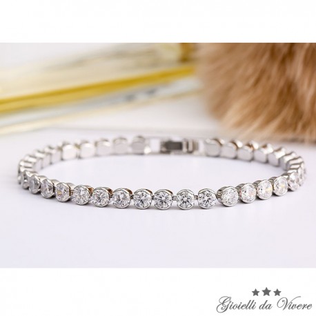 ARGENTO TENNIS BRACCIALE UOMO DONNA ZIRCONI BIANCHI BRILLANTI MODA ORO E SILVER