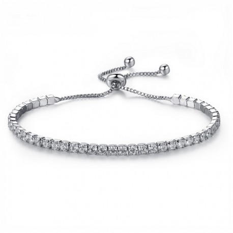 BRACCIALE TENNIS DONNA STRASS REGOLABILE ARGENTATO RAGAZZA NOZZE MODA