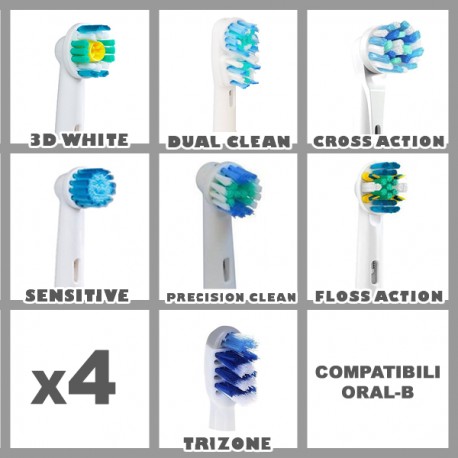 PULIZIA DENTI 4 TESTINE COMPATIBILI CON ORAL B BRAUN SPAZZOLINO