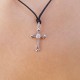 COLLANA PENDENTE CIONDOLO CROCE ZIRCONE STRASS BRILLANTE ARGENTO DONNA
