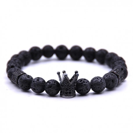 BRACCIALE PIETRA LAVICA DURE UOMO DONNA CIONDOLO CHARM UNISEX CORONA