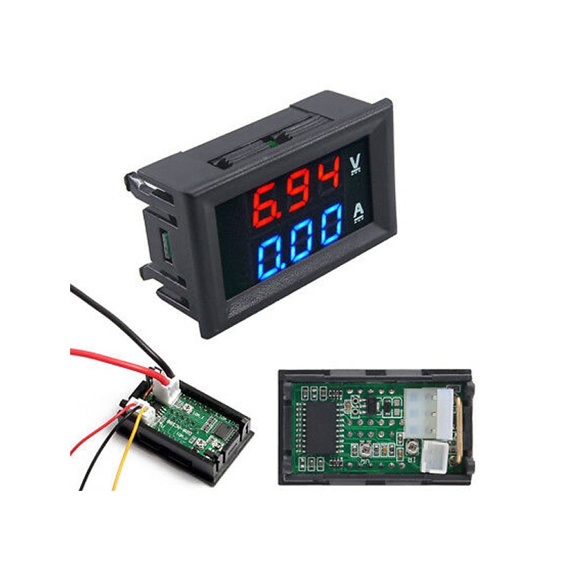 AMPEROMETRO VOLTMETRO DIGITALE LED ROSSO BLU DISPLAY DOPPIO TESTER 100V 10A