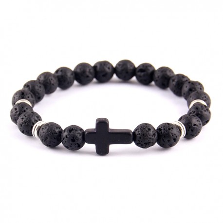 BRACCIALE STILE LAVA UOMO DONNA CROCE PIETRE PERLE PIETRA CROCE LAVICA ROCCE