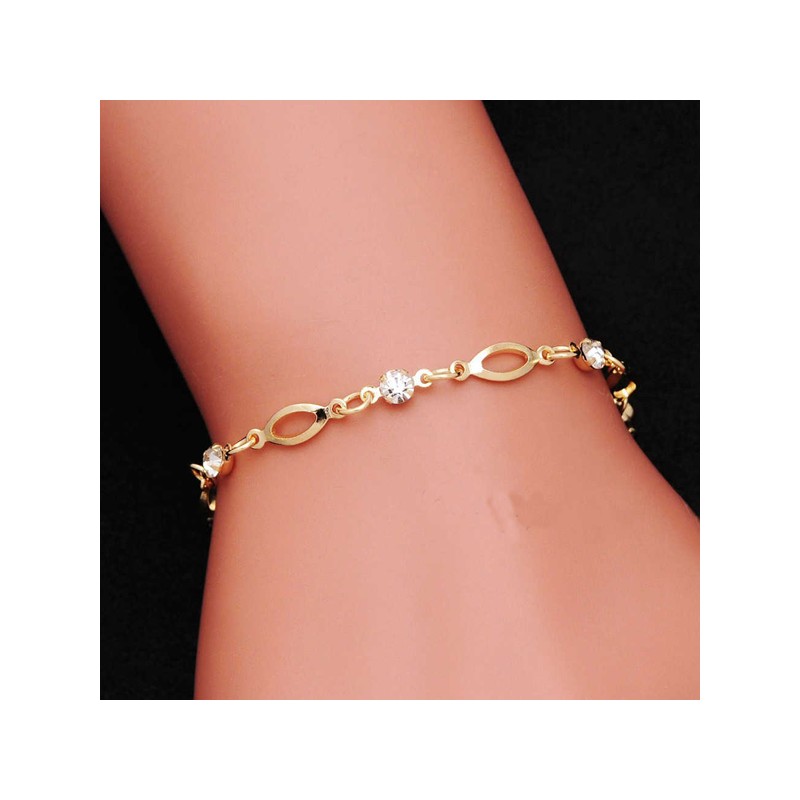 BRACCIALE DONNA ZIRCONI BIANCHI GANCIO REGOLABILE COLOR ORO RAGAZZA