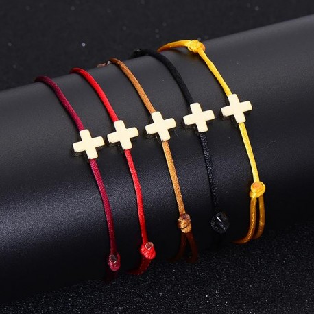 BRACCIALE CROCE DORATA CORDONCINO REGOLABILE POLSO COLORI UOMO DONNA