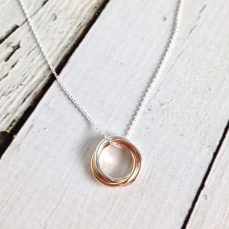 COLLANA TRE ANELLI ORO ROSA ARGENTO925 COLORI ACCIAIO REGOLABILI RIMOVIBILI