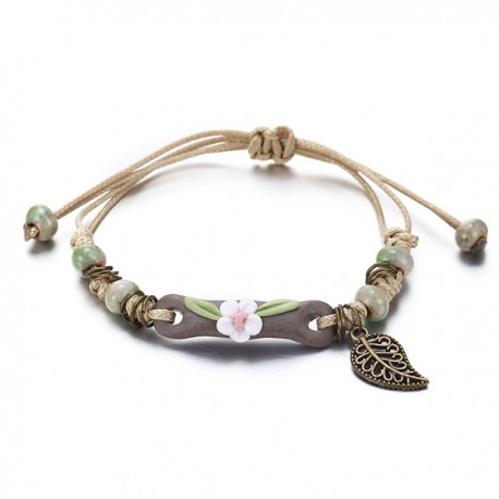 BRACCIALETTO BRACCIALE ETNICO FATTO A MANO CERAMICA FIORE UOMO DONNA UNISEX