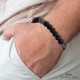 BRACCIALE BRACCIALETTO PIETRE NERE LAVA ELASTICO UOMO DONNA POLSO NERO LAVICHE