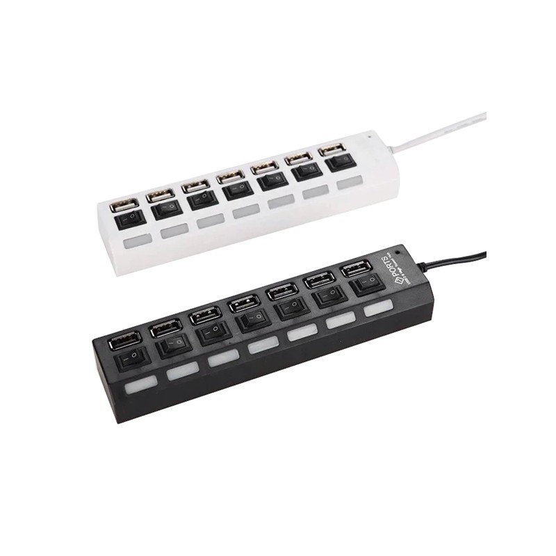 CIABATTA USB MULTIPRESA HUB CON 7 PORTE USB 2.0 NERA O BIANCA E LED BLU