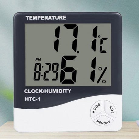 TERMOMETRO LCD DIGITALE IGROMETRO MISURATORE UMIDITA' OROLOGIO SVEGLIA CASA