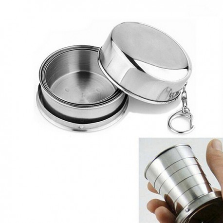 BICCHIERE TELESCOPICO ACCIAIO PIEGHEVOLE tazza campeggio trekking portachiavi