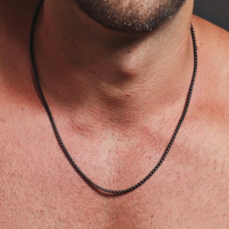 Collana uomo acciaio nero catenina catena lunga 55 cm x 2 mm girocollo inox