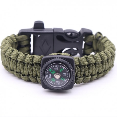 BRACCIALE SOPRAVVIVENZA ACCIARINO PARACORD FISCHIETTO BUSSOLA LAMA SOPRAVVIVENZA